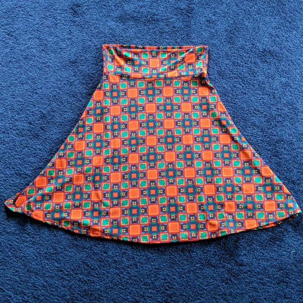 Lularoe Azure Skirt blue and orange checkers